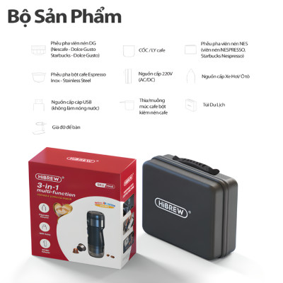 Máy pha cà phê cầm tay Espresso mini 3 trong 1, thương hiệu Mỹ HiBREW cao cấp H4A và H4B - HÀNG CHÍNH HÃNG