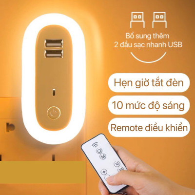 Đèn Ngủ Oval, Đèn Ngủ Thông Minh - 10 Cấp Độ Sáng - Điều Khiển Từ Xa Qua Remote, Hẹn Giờ