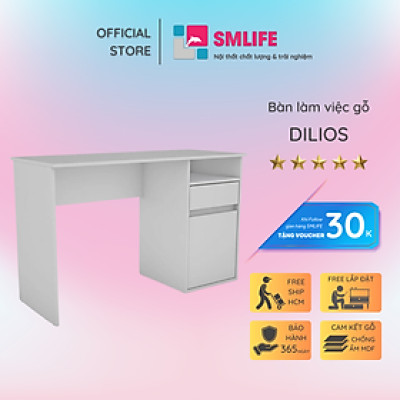 Bàn Học Bằng Gỗ MDF Liền Giá Sách SMLIFE Dilios