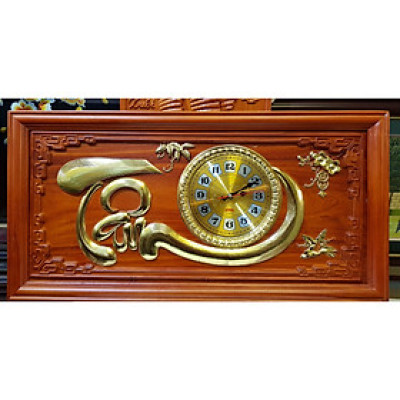 TRANH ĐỒNG HỒ GỖ HƯƠNG ĐỤC NỔI GIÁC VÀNG CHỮ TÂM-TG276