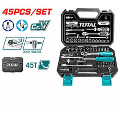 BỘ 45 SOCKET (1/4 INCH) & CẦN 2 CHIỀU TOTAL THT141451 - HÀNG CHÍNH HÃNG