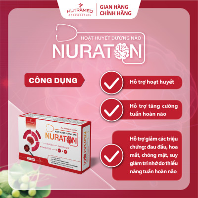 Viên uống Nuraton hỗ trợ tăng cường lưu thông máu não và cải thiện tuần hoàn máu não (60 viên) - Nutramed