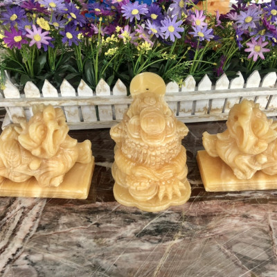 Bộ combo Tỳ Hưu dài 15cm và Tượng Cóc Ba Chân, Cóc Ngậm Tiền, Thiềm Thừ phong thủy dài 15 cm đá ngọc hoàng long