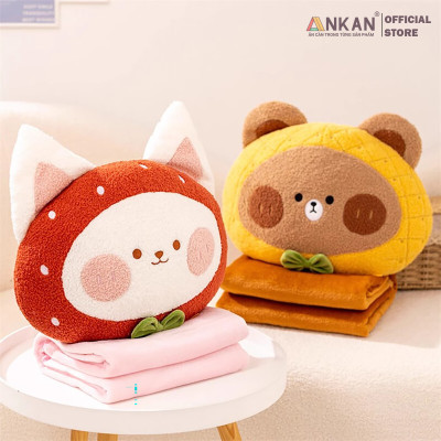 Mền Văn Phòng 3 Trong 1 Gấu Orange Cao Cấp Để Đi Dã Ngoại, Xe Giường Nằm, Ngủ Tại Văn Phòng Vô Cùng Tiện Dụng