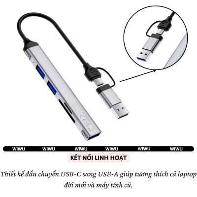 Hub chuyển đổi chia cổng USB-C / USB-A 5in1 USB 3.0 + 2xUSB-A + Micro SD + SD hiệu WIWU Zolo cho Macbook Laptop cho iPhone - Hợp kim nhôm, nhỏ gọn, bền bỉ, đa năng truyền dữ liệu nhanh chóng - Hàng nhập khẩu