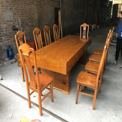 Bộ Bàn Ghế Ăn 10 Ghế Xẻ Quạt Gỗ Cẩm Vàng