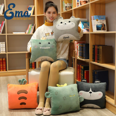 Bộ chăn gối văn phòng 3 trong 1 hình thú dễ thương EMA kèm gối luồn tay giữ nhiệt - Tựa lưng - Ngủ trưa - Gối ôm