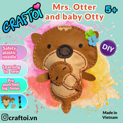 KIM NHỰA Bộ Thủ Công Trẻ Tự Làm Thú Bông 5+ Otter Mrs. Otter & Baby Otty Craftoi Felt Sewing toy prepunched holes plastic needle