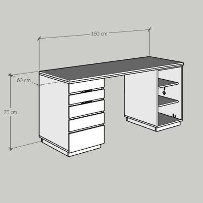 [Happy Home Furniture] MACRO, Bàn làm việc - 2 bên hộc tủ,  160cm x 60cm x 75cm ( DxRxC), BAN_008