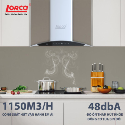 Máy Hút Mùi Kính Cong LORCA TA 2001E - Hàng Chính Hãng Cao Cấp, Bền Bỉ, Êm Ái, Sức Hút Lớn