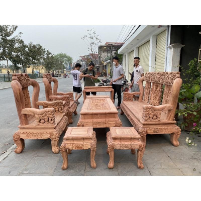 Bộ Bàn Ghế Minh Quốc Voi Đấu 9 món Gỗ hương Đá