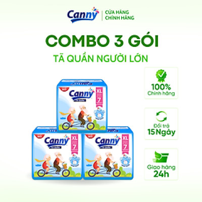 Combo 3 gói Tã/Bỉm Quần Người Lớn, Người Già Canny Siêu Mềm Mại, Siêu Thấm, Kháng Khuẩn XL7 (7 miếng)