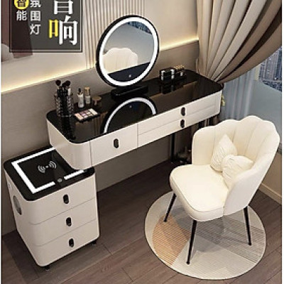 Bàn trang điểm BN Tundo bọc da mặt kính gương led cảm ứng