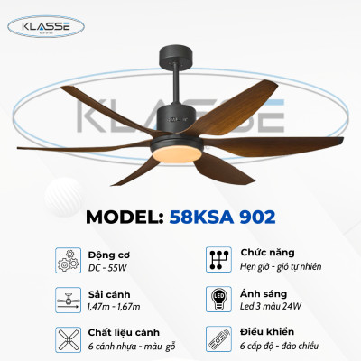 Quạt trần đèn Klasse 58KSA 902 hàng chính hãng