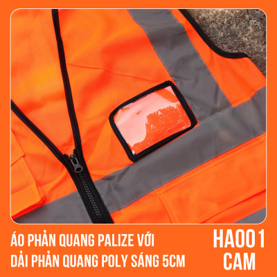Áo phản quang Palize với dải Phản quang Poly sáng 5cm màu Cam - Mã HA001