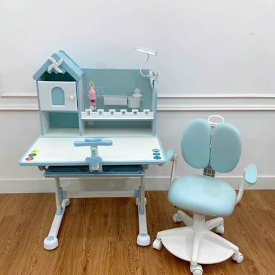 Bộ bàn ghế học sinh tiểu học có giá sách chống gù, chống cận, tay quay, chỉnh góc đến 60 độ CTF10 Tundo