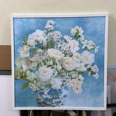 Tranh canvas hoa tĩnh vật hiện đại treo tường, trang trí phòng khách, phòng ăn - Tặng kèm đinh treo tranh chuyên dụng và khung bo ngoài màu trắng