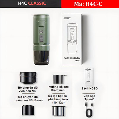 Máy pha cà phê cầm tay chuyên nghiệp Espresso 3 trong 1, dùng pin có thể pha cả nóng và lạnh thương hiệu Mỹ cao cấp HiBREW H4C - Hàng Nhập Khẩu