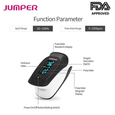 Máy đo nồng độ oxy máu SPO2 và nhịp tim, chỉ số PI Jumper JPD-500D (Chứng nhận FDA hoa kỳ)