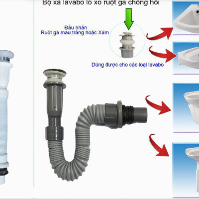 Bộ xả lavabo ruột gà KG48 nhấn nhựa abs cao cấp, dùng cho chậu lavabo treo tường - Hàng chính hãng