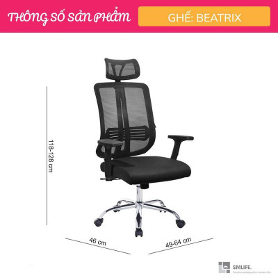 Ghế xoay nhân viên bọc lưới có tựa đầu SMLIFE Beatrix