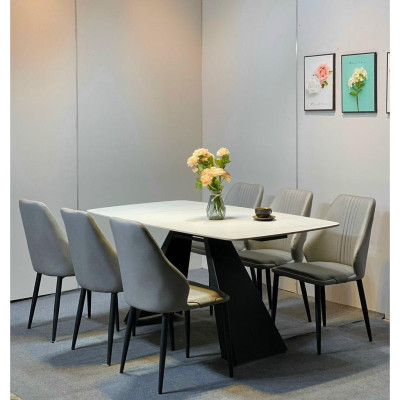 Bộ bàn ăn chân A 1m6 + 6 ghế Sheraton Sọc mặt đá ceramic  Thương hiệu Nội Thất Bình Long 