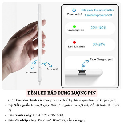 Bút cảm ứng cảm biến nghiêng chống tì tay sạc nam châm WIWU Stylus A01 cho iPad Pro Air Mini đời 2018 trở lên Gen 7 8 9 10 10.9 11 12.9 13 Mini 6 M1 M2 M3 M4 - Hàng nhập khẩu