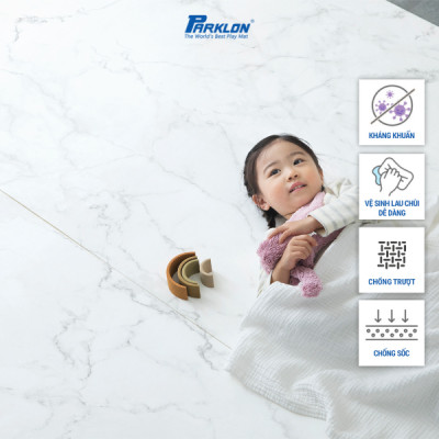Thảm Em Bé Cao Cấp Parklon PVC Vân Đá Hoa Cương Trắng Chính Hãng Hàn Quốc (700x110x1.7)cm Chống Bụi Kháng Khuẩn Khử Mùi Chống Ồn Chống Trượt Chống Sốc (PVC Roll Mat-White Marble)