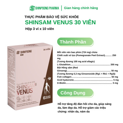 [Hộp 30 Viên] Viên uống SHINSAM VENUS hỗ trợ tăng độ đàn hồi cho da, sáng da, làm đẹp da, giảm nhăn da, nám da - SHINPOONG PHARMA