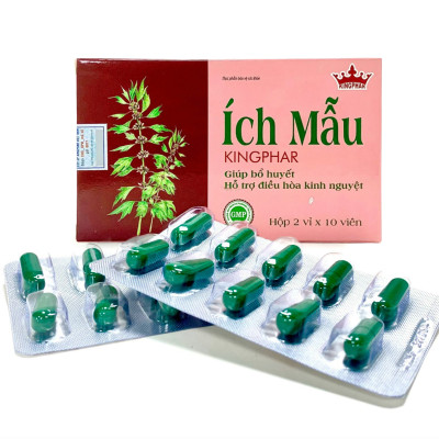 ích mẫu kingphar, hộp 20 viên, Hỗ trợ bổ huyết, điều kinh cho phụ nữ