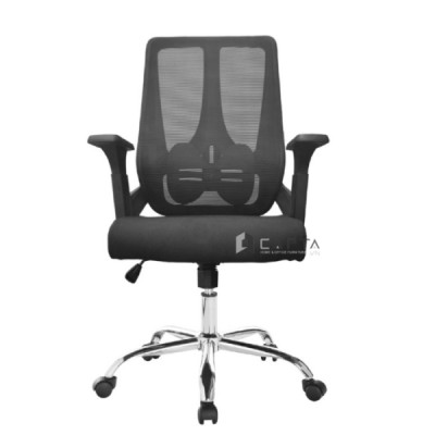 Ghế nhân viên màu đen CE4547-M Nội thất Capta Ghế văn phòng lưng trung lưới nệm vải chân xoay inox 201 có bánh xe tại hcm