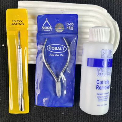 Combo Nhặt Da 3 Món Nhanh Gọn Mềm Da Blue Cross 177ml, Kìm NGỌC Cắt Da Siêu Bén Và Cây Đẩy Da Sủi Da INOX Lấy Khóe Kết Hợp Làm Nail Nữ Women