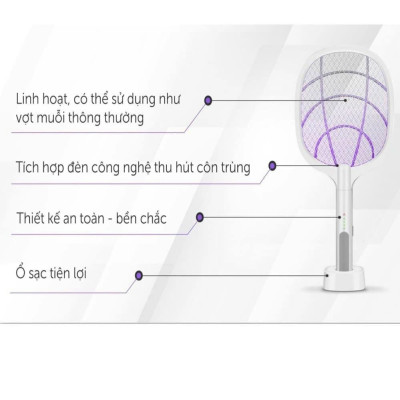 Vợt Muỗi Thông Minh, Vợt Muỗi Kiêm Đèn Bắt Muỗi 3in1 - Hàng Nhập Khẩu