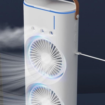 Quạt phun sương tích điện Youpin AQUA BREEZE, 2 lồng quạt, có đèn LED, bình nước lớn có thể thêm đá, xoay tốc năng 90° làm mát rộng, pin dung lượng lớn - Hàng nhập khẩu