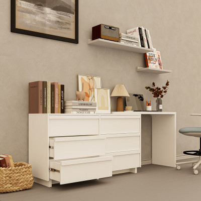 HAPPY FURNITURE , Tủ lưu trữ 6 ngăn kéo kết hợp bàn - VENNI , BAN_114 , 230cm x 45cm x 85cm DxRxC