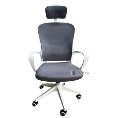 Ghế văn phòng màu xám CM4549-2M Nội thất Capta Ghế làm việc khung nhựa trắng lưng lưới nệm vải xám chân thép xoay nâng hạ chiều cao