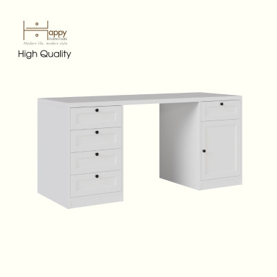 HAPPY FURNITURE , MATTA - Bàn làm việc 5 ngăn kéo 1 cửa mở , BAN_124 , 160cm x 59cm x 75cm DxRxC