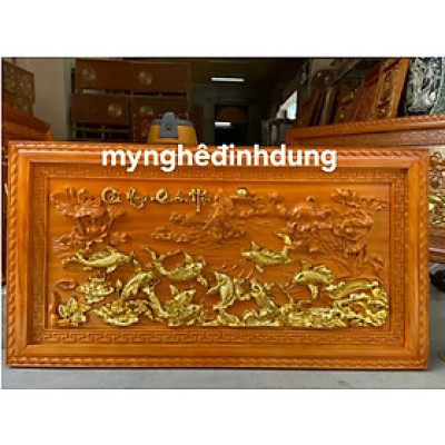 Tranh treo tường  khắc  tích  cửu ngư quần hội bằng  gỗ gõ đỏ  kt 67x127x5cn