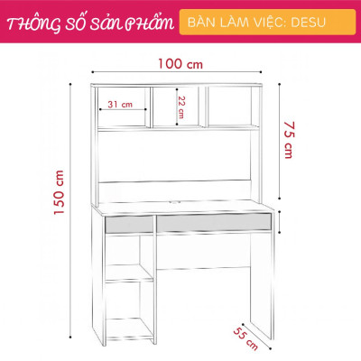 Bàn làm việc hiện đại thiết kế liền giá sách SMLIFE Desu