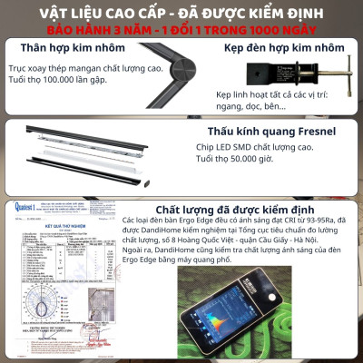 Đèn bàn học Led bảo vệ mắt Ergo Edge 1 DandiHome chống cận để làm việc, đọc sách cao cấp có thể kéo dài và gấp gọn - 3 chế độ sáng thông minh
