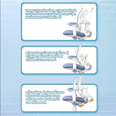 Ghế học sinh chống gù đa năng Juno sofa nâng hạ chiều cao tay gạt CT GO03 tựa lưng dịch chuyển linh hoạt 