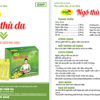 Ngô Thù Du PQA Thành Phần Thiên Nhiên Hỗ Trợ Giảm Khí Hư, Viêm Phụ Khoa Ở Phụ Nữ Hộp 10 Ống