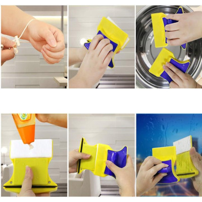 Dụng cụ lau kính 2 mặt Sunha, dụng cụ vệ sinh, cây lau kính, Sử dụng lực hút nam châm cực mạnh SIGATO SGT 479