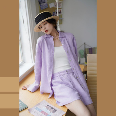 Set bộ áo sơ mi linen form rộng dài tay kèm quần short trẻ trung Haint Boutique BV04