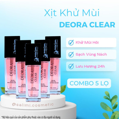 COMBO 5 Lọ Xịt Khử Mùi DEORA CLEAR Quyên Lara 50ml, Khử Mùi Hôi Nách, Ngăn Tiết Mồ Hôi