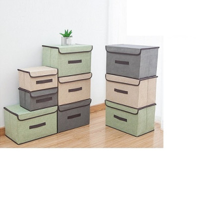 Bộ 2 hộp vải đựng đồ, giỏ vải đựng đồ có quai, giỏ đựng quần áo, nhiều màu ( giao màu ngẫu nhiên) + Tặng quà ngẫu nhiên