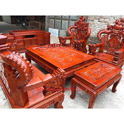 Bộ bàn ghế gỗ phòng khách giả cổ nghê khuỳnh gỗ hương đá