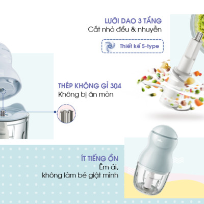 Máy Xay Thực Phẩm Đa Năng, Máy Xay Ăn Dặm BEAR GR-B03V2 Xay Cực Êm An Toàn Vệ Sinh, Dung Tích 0.3 Lít Công Suất 120 W - Hàng Chính Hãng