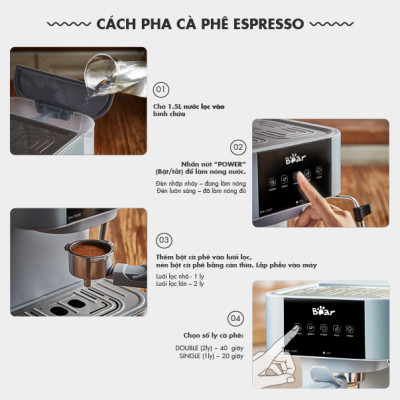 Máy Pha Cà Phê Tự Động Espresso BEAR CF-B15V1 Với Công Thức Pha Nespresso, Americano, Cappuccino Tạo Bọt Sữa Dễ Dàng Áp Suất 15 Bar Công Suất 950 W - Hàng Chính Hãng