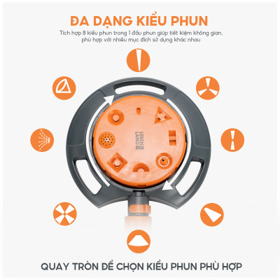 Đầu vòi phun nước tưới cây Lebenlang LBL3369, gồm 8 kiểu phun nước đa dạng khác nhau, thiết kế tiện dụng - hàng chính hãng